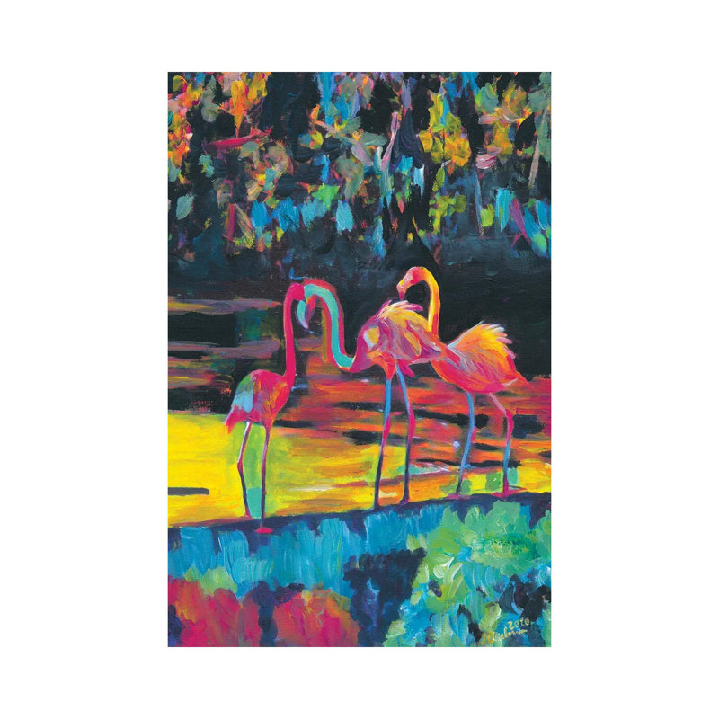 Flamingos In Impressionist Expressionist Phoenicopterus Roseus Style - Wrapped Canvas Gallery-Wrapped Canvas Giclée