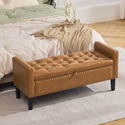 47" W Water-Resistant Faux Leather Upholstered Flip Top Storage Bench