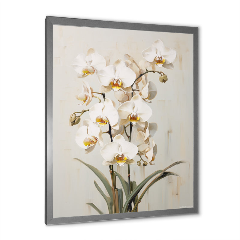 Orchidées beiges tranquillité IV, Cadre simple argenté, H 40 po x l 30 po x P 1,5 po
