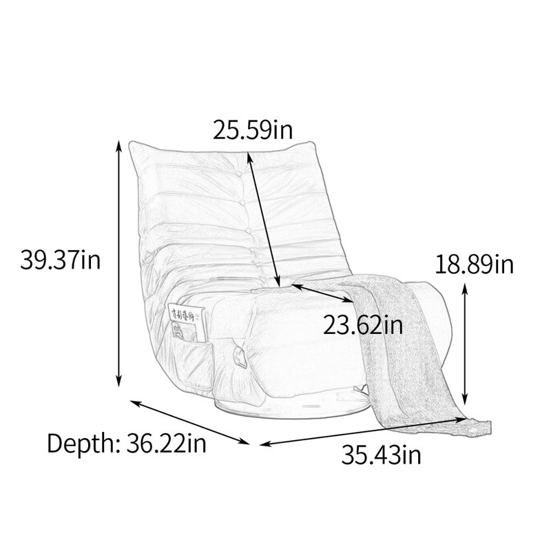 Ergonomic Functional Recliner with Storage Pocket, Beige Polyester Blend