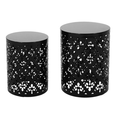 Tables d'appoint en métal en forme de S / 2, modèle moderne en fer découpé, structure thermolaquée, noir, sans assemblage