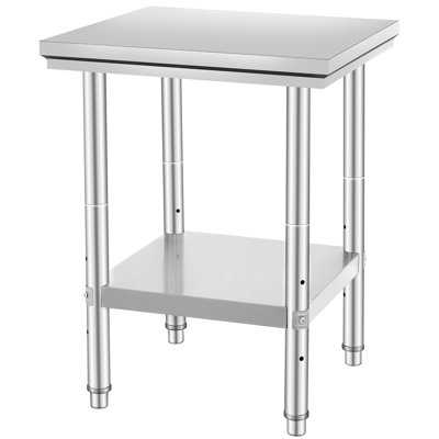 Stainless Steel Prep Table, 24 x 24 x 31 Inch, 700 lbs Load Capacity, Heavy-Duty Metal Worktable with 3 Adjustable Height Levels, Commercial Workstation for Kitchen Garage Restaurant Backyard