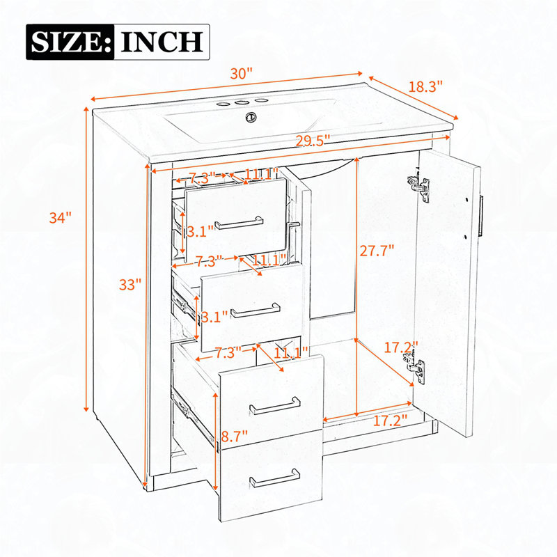 Ensemble de meuble-lavabo autoportant avec 3 tiroirs et portes à fermeture douce, Vert