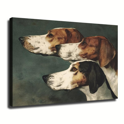 Illustration rétro de trois chiens de chasse, reproduction d'art sur toile tendue pour grand salon