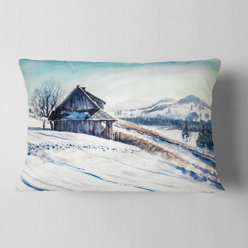 Coussin lombaire aquarelle Landscape Winter Mountains