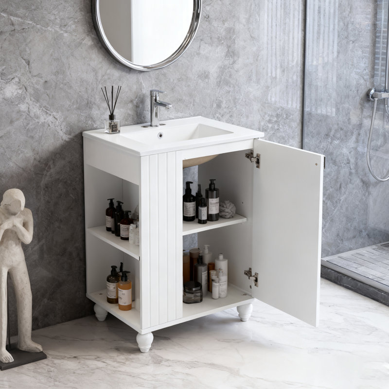 24'' Bathroom Vanity With Ceramic Sink Combo, Modern Freestanding Storage Cabinet
