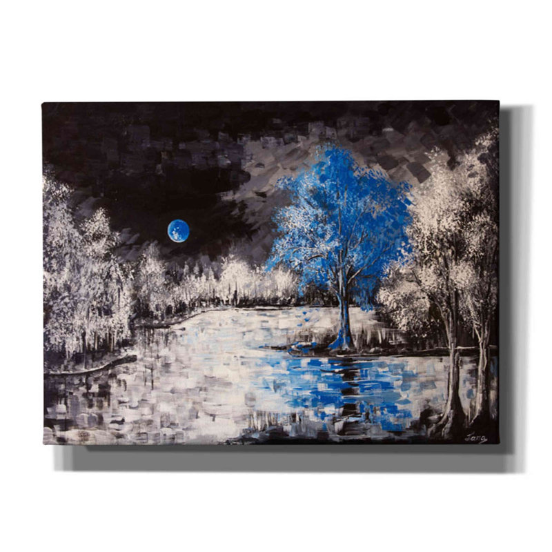 Lune - peinture sur toile tendue, H 12 po x l 16 po x P 0,75 po