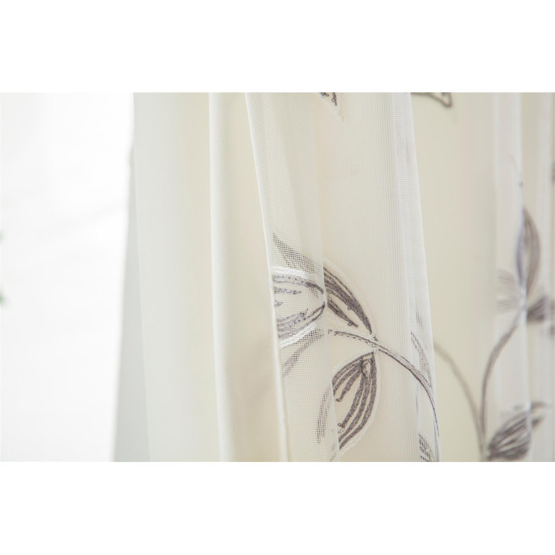 Zapata Leaf Embroidered Voile Ring Top Curtains Pair, 229cm Width x 229cm Drop, Silver