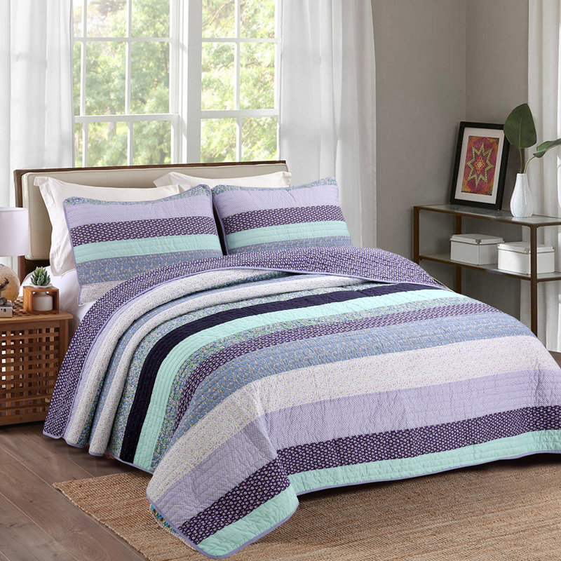 Jeannie Cotton Striped Quilt, Queen Quilt + 2 Shams