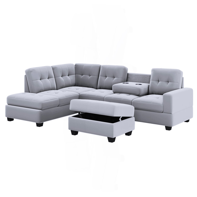 Canapé modulaire avec méridienne réversible, Velours gris antique