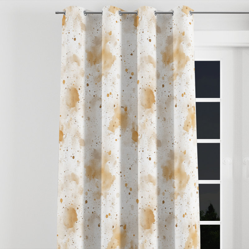 Abstract Curtains for bedroom - Modern Beige And Cream Dew Grommet Curtain - 1 Panel, 52" W x 90" L, Silver Grommets