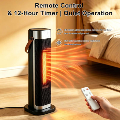 1500W Oscillation Space Heater with Remote & Touch Control, Thermostat, 12H Timer, Overheat & Tip-Over Protection