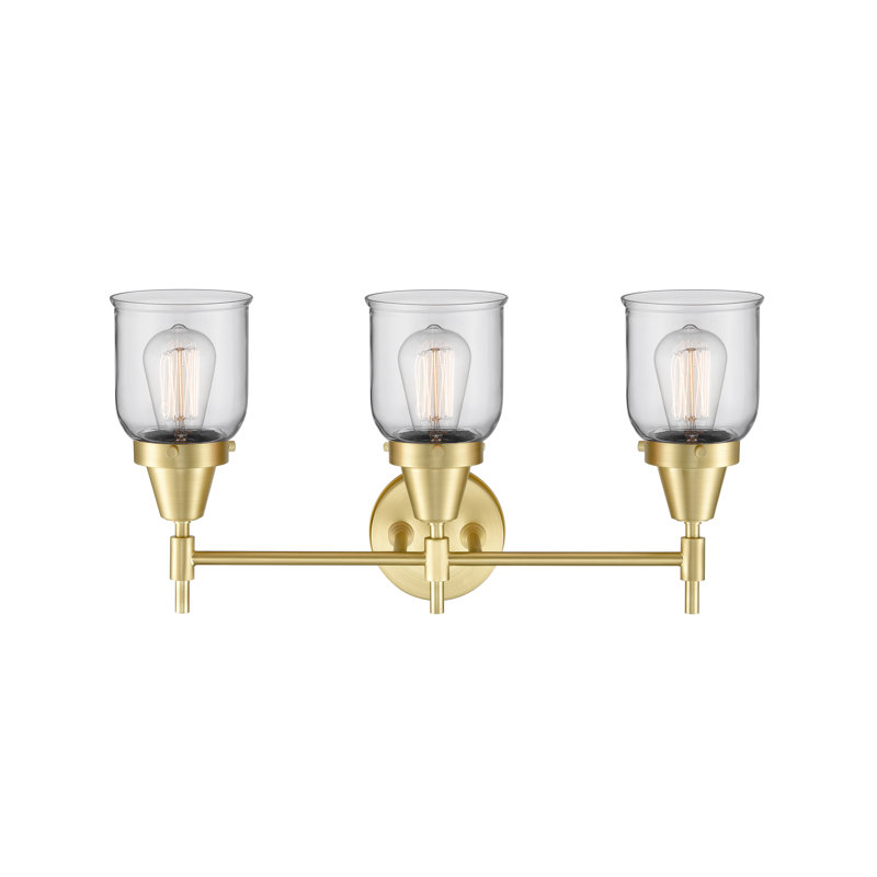 Éclairage pour meuble-lavabo à 3 lumières à intensité variable Gayle, Laiton satiné, Ampoule DEL rétro 4 watts, Transparent