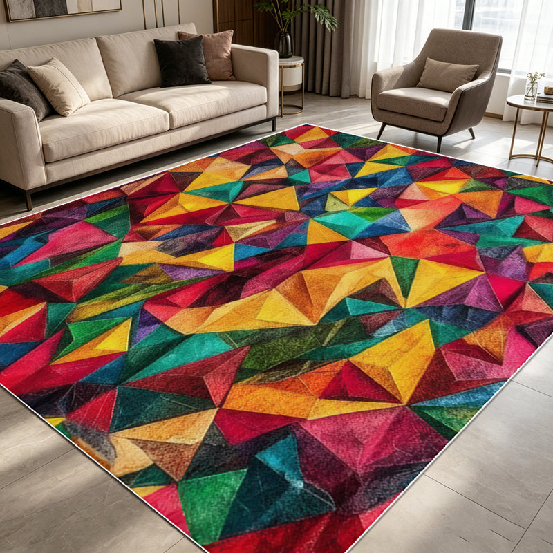 1PC Geometric Multicolor Triangular Abstract area rugs for Living Room, Soft and Comfortable, Suitable for all seasons, easy-to-maintain, machine washable Indoor floor mat, Under Table Farmhouse suitable for kitchen, dining room, bedroom, entryway,