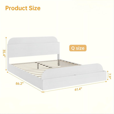 Queen Wood Platform Bed with Storage Headboard & Footboard, White Finish