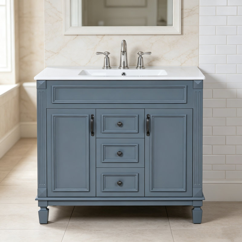 Ensemble de meuble-lavabo autoportant 36 po avec comptoir en céramique 36 po, Bleu