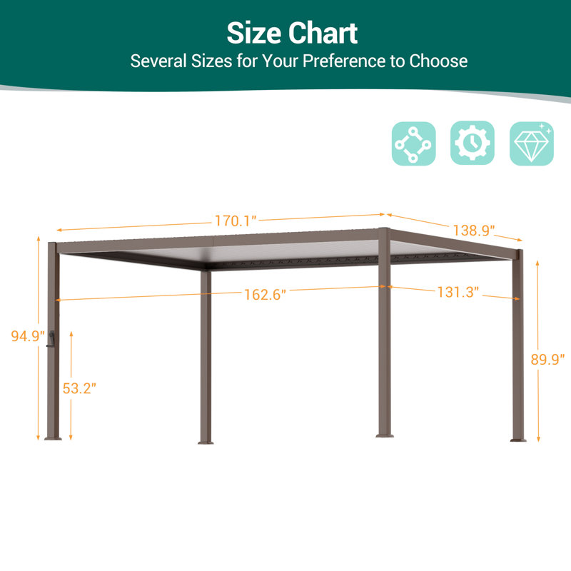 Metal Pergola with Louver, 12 ft x 14 ft