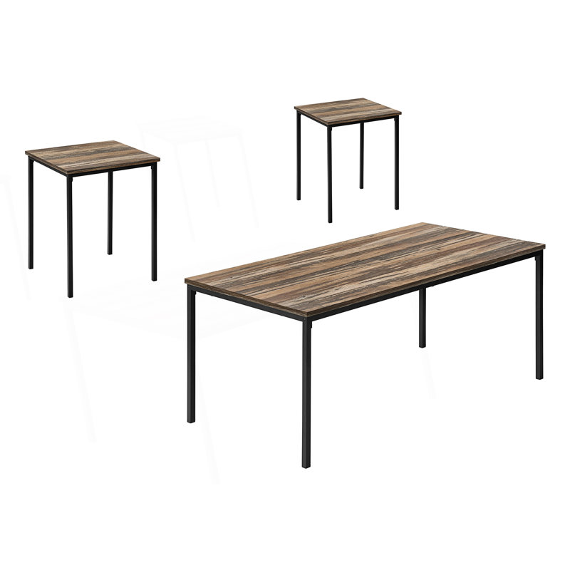 Ensemble 3 pièces, 1 table basse et 2 tables de bout, centre, Brun, Bois