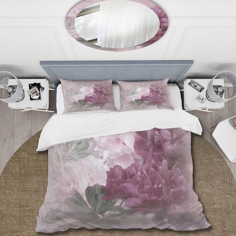 Ensemble de housse de couette traditionnel rétro mauve et rose II - microfibre de polyester