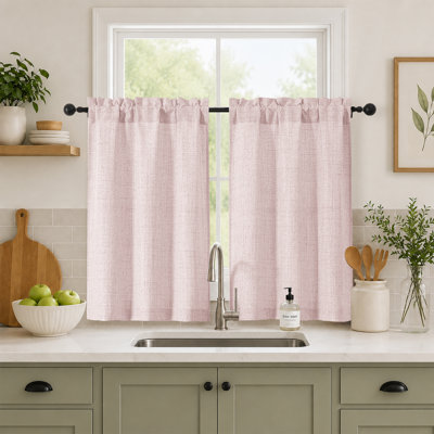 Blush Pink Cafe Curtains 36 Inch Length 2 Panels Set, Light Filtering Textured Short Kitchen Curtains Over Sink, Small Window Curtain Tier for Cabinet Bathroom RV Camper Basement, 30"W by 36"L