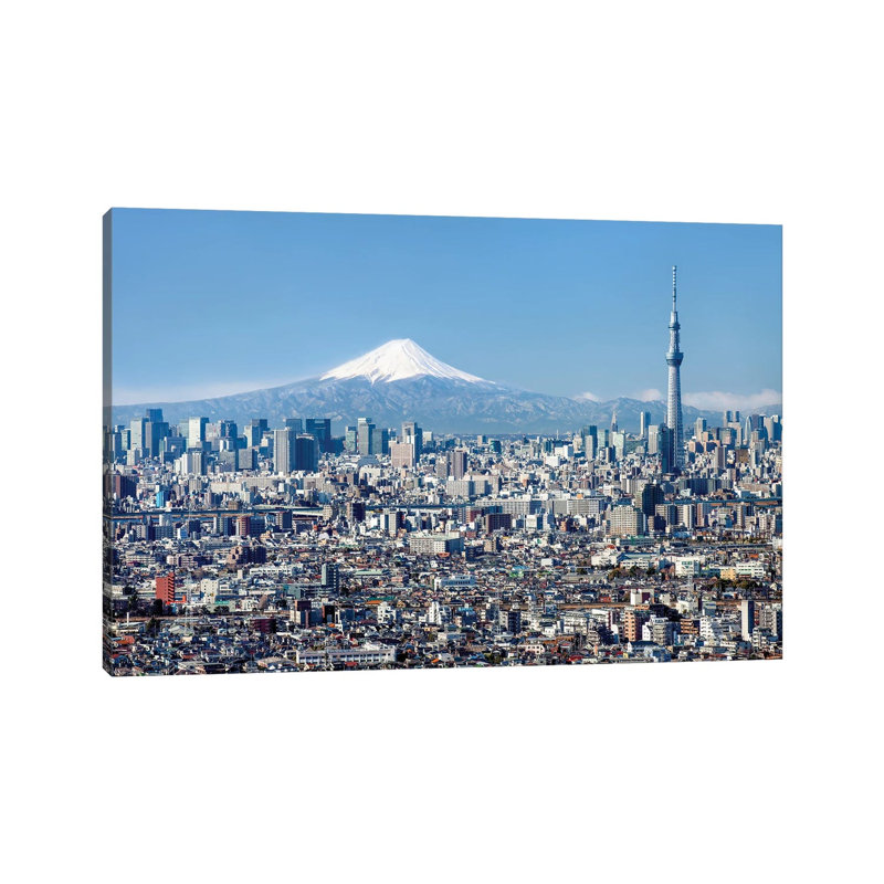 Tokyo Skyline With Mount Fuji And Tokyo Skytree by Jan Becke - Wrapped Canvas Print, 20.32 cm H x 30.48 cm W
