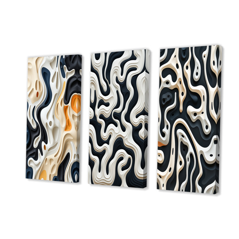 Motif de labyrinthe noir et blanc, H 28 po x l 36 po, Toile tendue