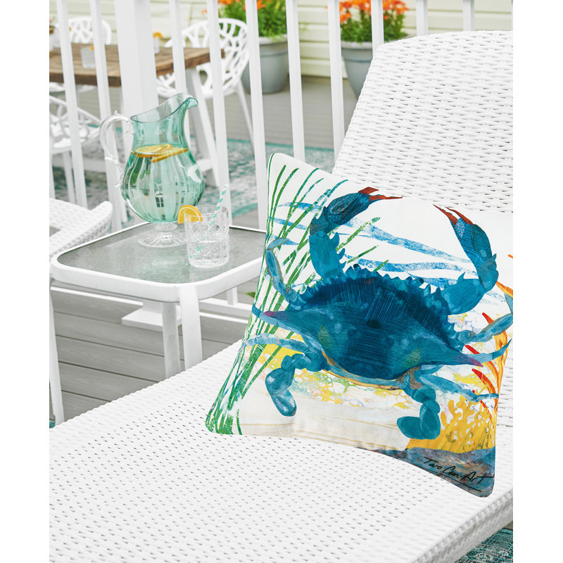 Blue Crab Coastal Indoor/Outdoor Polyester Throw Pillow