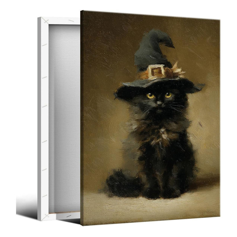 Art mural sur toile Witchy Black Cat, affiche d'Halloween sorcière sombre Moody