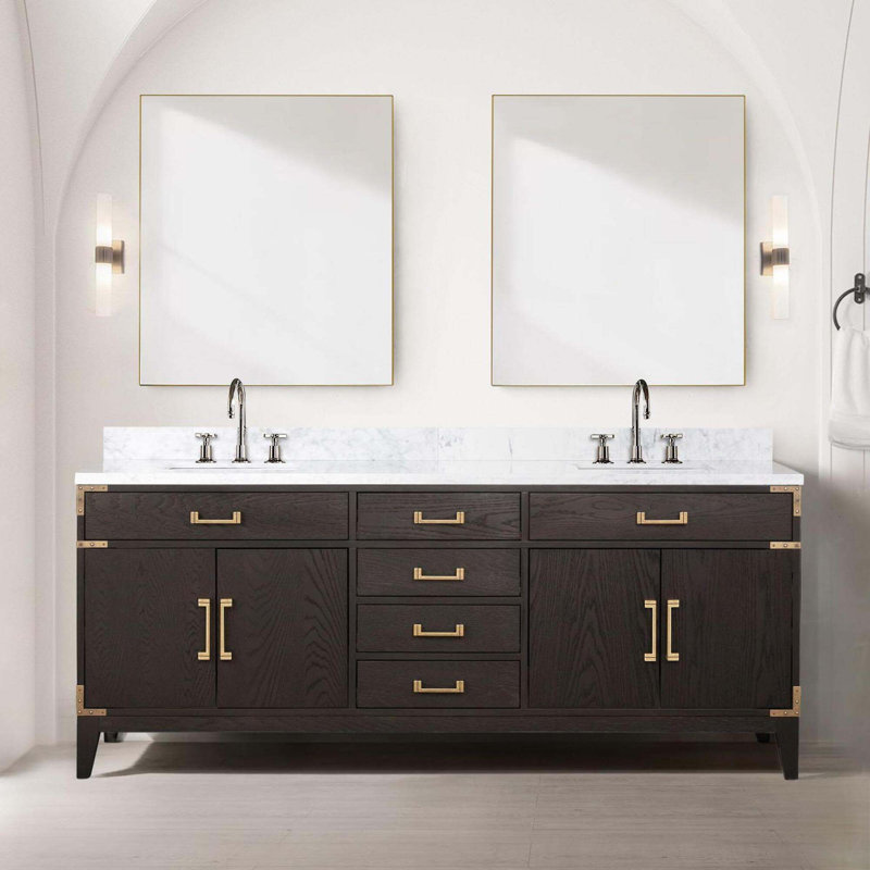 Ensemble de meuble-lavabo autoportant avec robinet et miroirs, 80", Brun