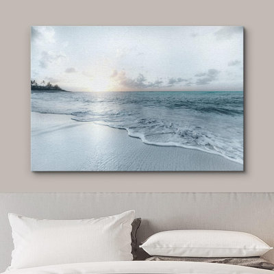 IDÉE4WALL, reproduction d'art sur toile délavée, gris, coucher de soleil, plage, rivage, nature, photographie, art moderne, rustique, pittoresque, coloré, multicolore pour le salon, la chambre à coucher, le bureau