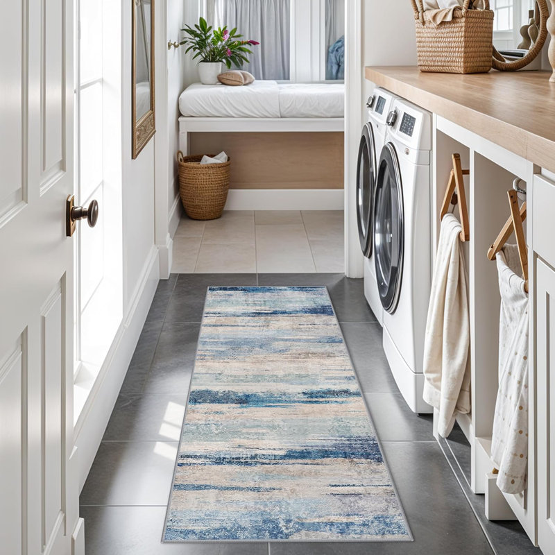 Modern Abstract Kitchen Rug: Ultra Soft Washable Hallway Entryway Carpet Indoor Non Slip Low Pile Floor Mat, Runner 2' x 5'