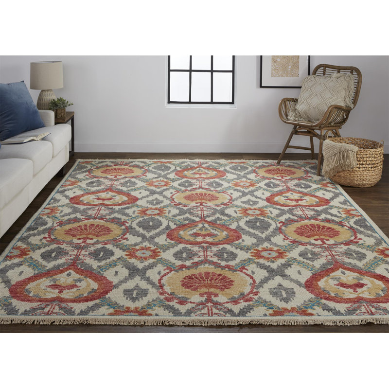 Beall Wool Oriental Area Rug in Orange, Rectangle 2' x 3'