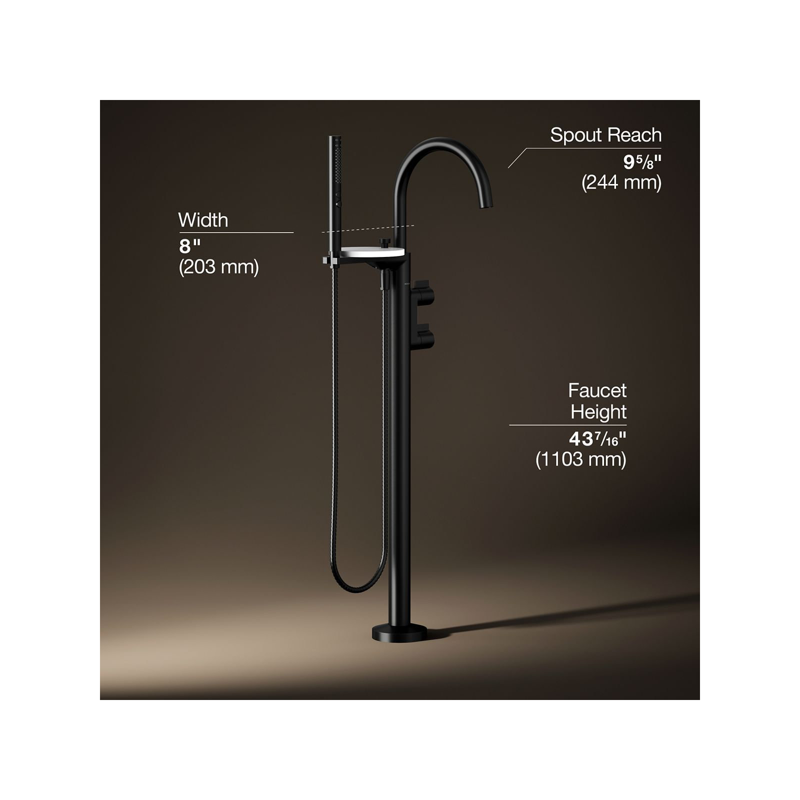Components Floor-Mount Bath Filler Trim, Matte Black, Knob Handle