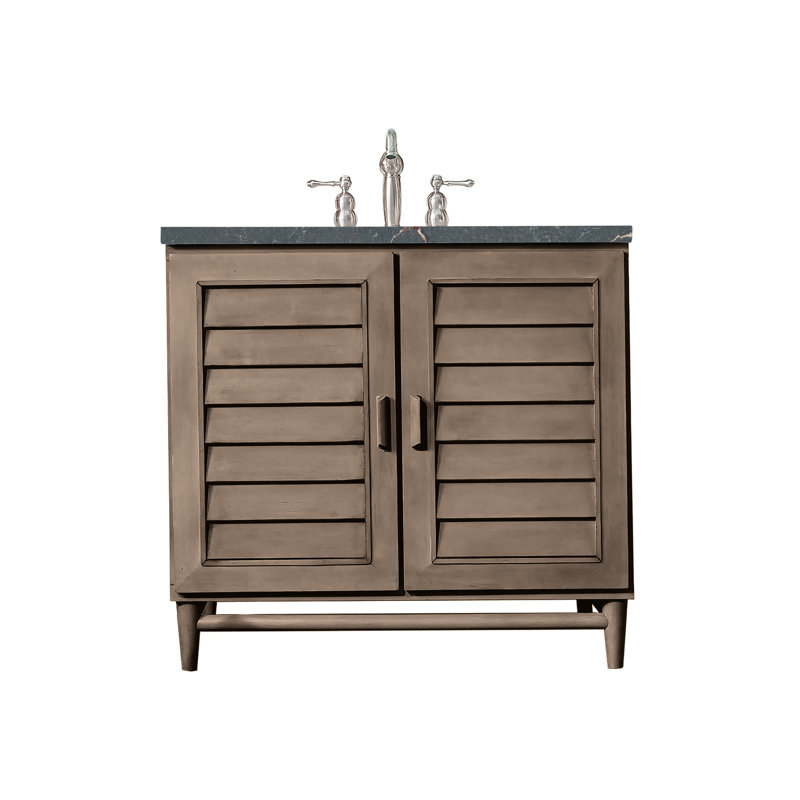 Portland 36'' W Single Vanity, 8" Widespread, Whitewashed Walnut, Parisien Bleu