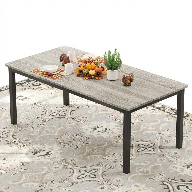 78.7" Industrial Dining Table for 6-8, Large Rectangle Kitchen Table with Sturdy Metal Legs, Round Corners, Wooden Dinner/Conference/Writing Desk for Dining Room, Living Room