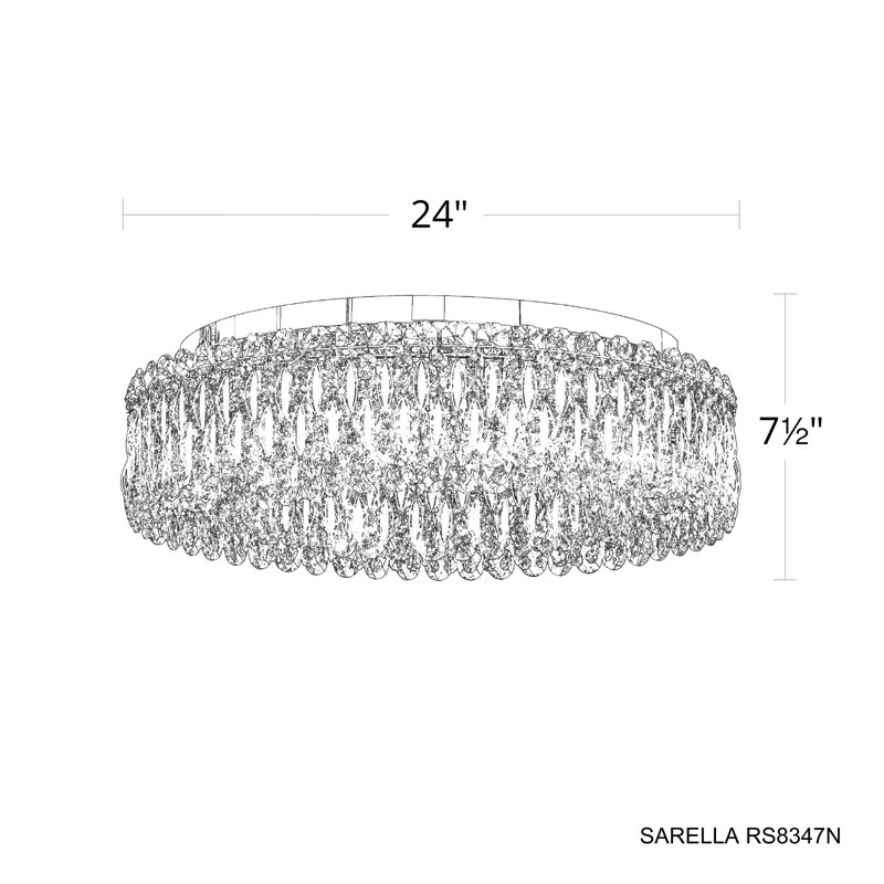 Sarella 12 Light 24in Round Flushmount in White with Clear Radiance Crystals, Chinese (K9), White