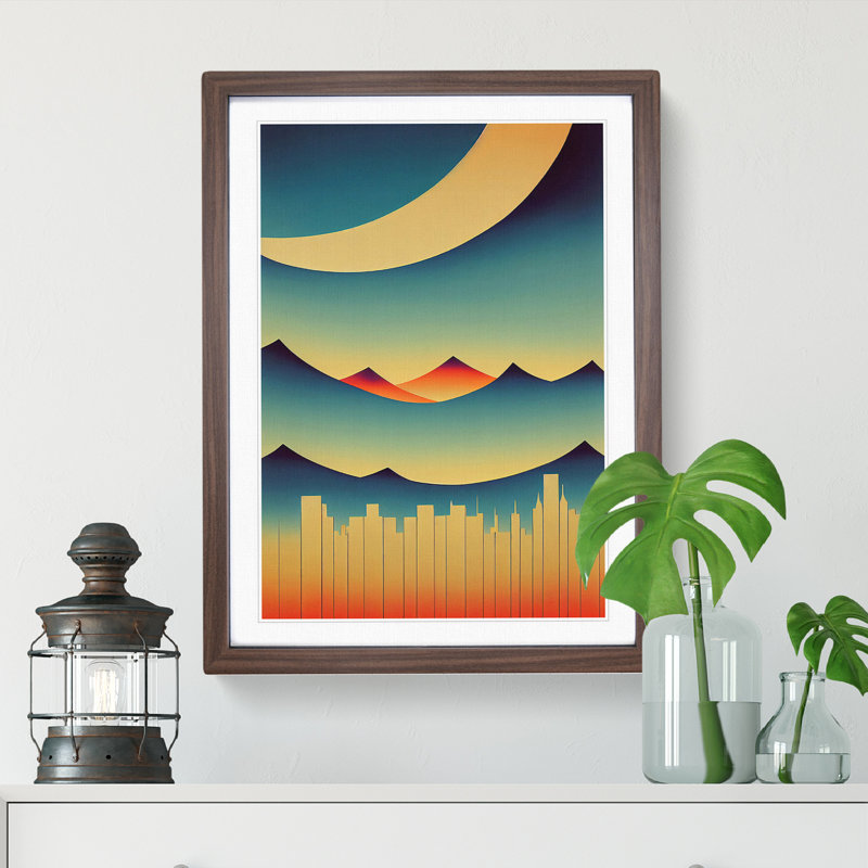XV1022-2509X Japanese Mountain Landscape Abstract No.2 - Single Picture Frame Print, Brown, 46cm H x 34cm W