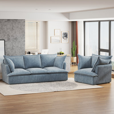 Canapé modulaire 94 po 3 + 1 places Cloud, canapé à assise profonde moderne avec 2 coussins d'accoudoirs pour le bureau du salon, tissu chenille respirant (modulaire)