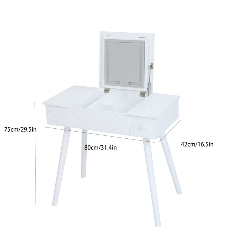 Meuble-lavabo en bois blanc laiteux avec miroir à DEL et prise de courant, table de maquillage de salle de bain, tiroir réglable, classique et élégant pour le rangement des cosmétiques