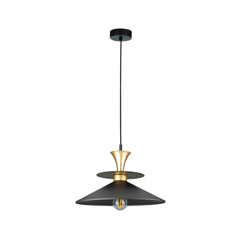 1 - Light Matte Black Dome Pendant, Gold/Black