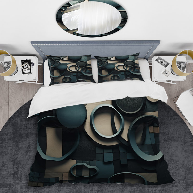 Ensemble de housse de couette en microfibre / polyester Teal, Housse de couette simple + 1 taie décorative stan