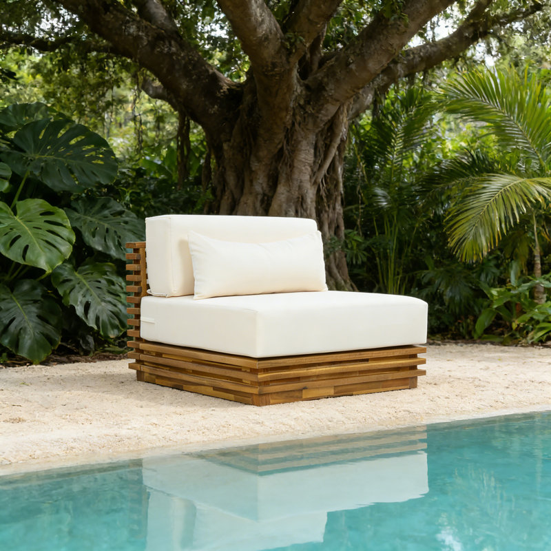 Très grande chaise longue d'extérieur en bois d'acacia avec coussins Zyla