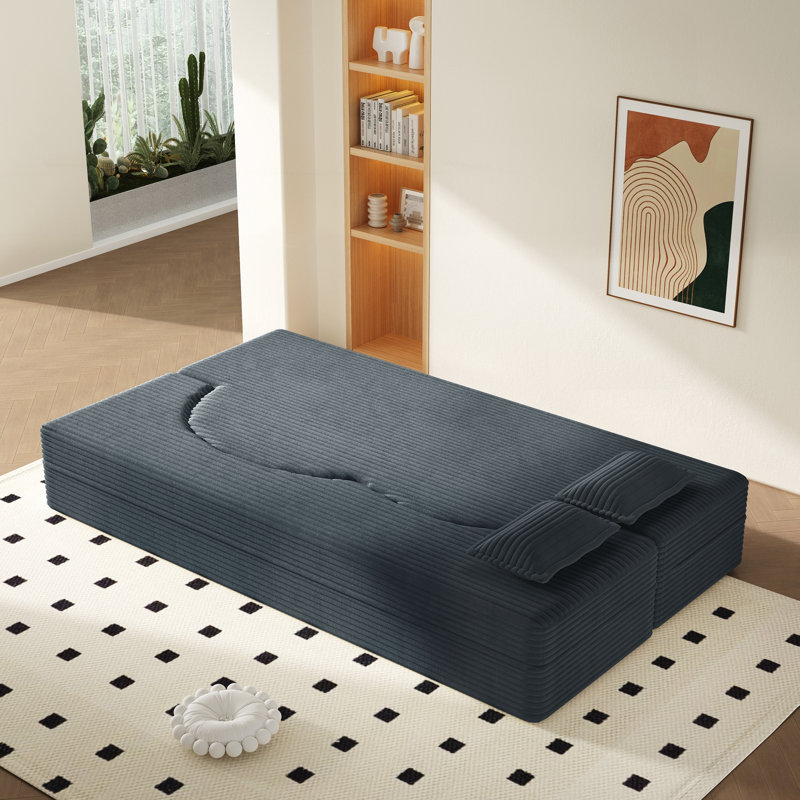 Canapé moderne avec 2 coussins, Velours côtelé gris foncé