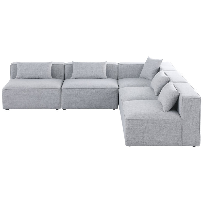 Cube Upholstered L-Shaped Sectional Reversible, Grey Linen Textured Fabric - Armless