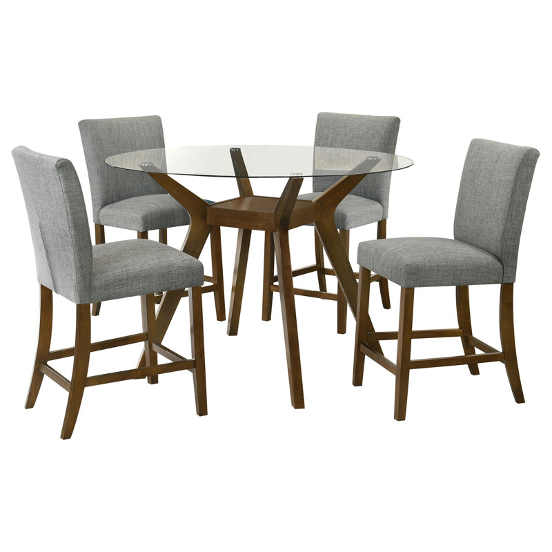 Ensemble de salle à manger 5 pièces à hauteur de comptoir, H 35,75 po x l 48 po x P 48 po, Brun / gris, Brun / gris