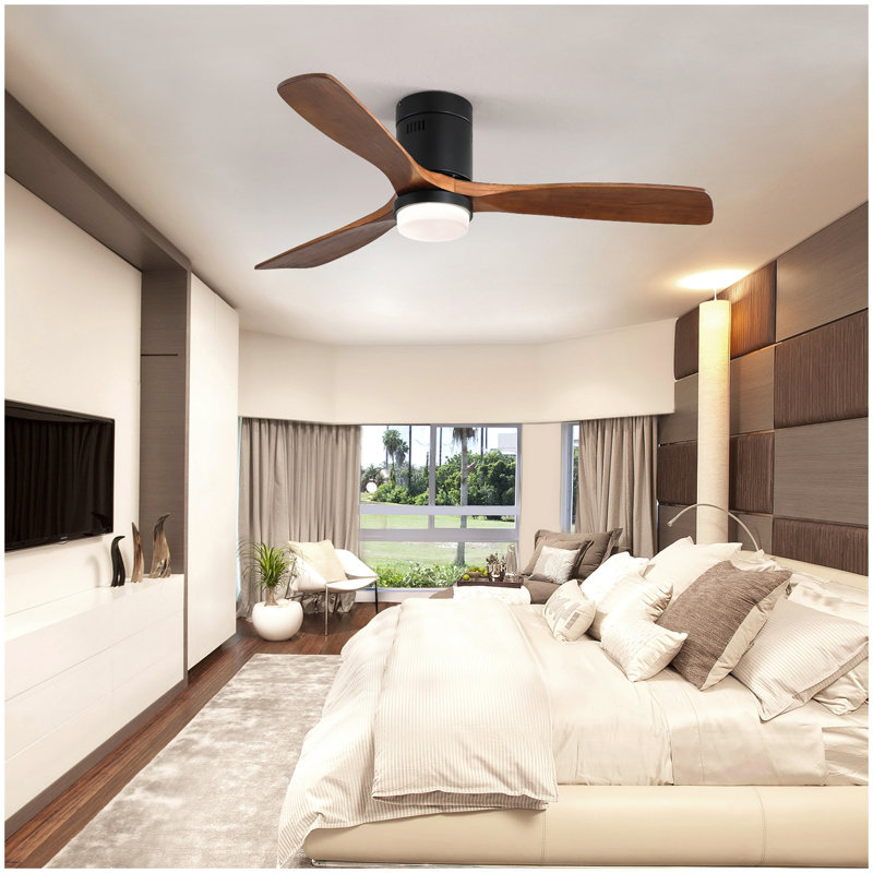 Ventilateur de plafond 52 pouces avec 3 lumières et 3 pales en bois massif