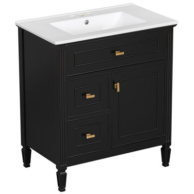 30" Bathroom Vanity With Ceramic Sink, Flip-Top Drawer
