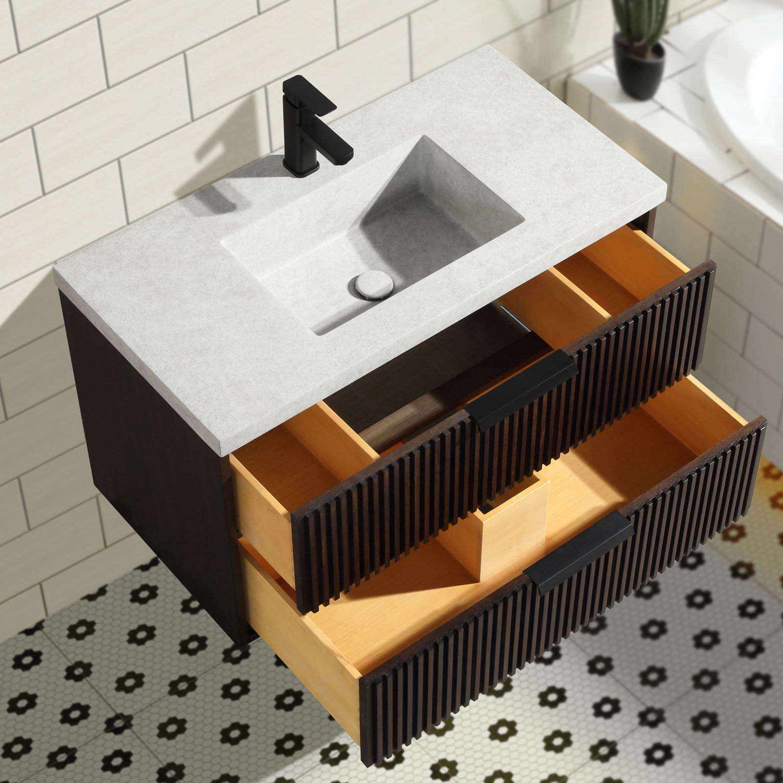 Anelie 36'' Single Bathroom Vanity, Walnut, Matte Black