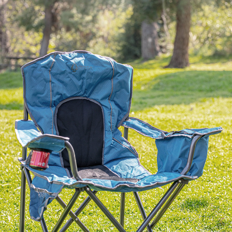 Alloy Steel Portable Folding Camp Chair with Cooler - Blue