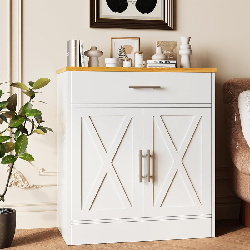 Armoire-bar Farmhouse - Rangement de cuisine avec tablette réglable, buffet moderne pour la cuisine et la salle à manger, blanc